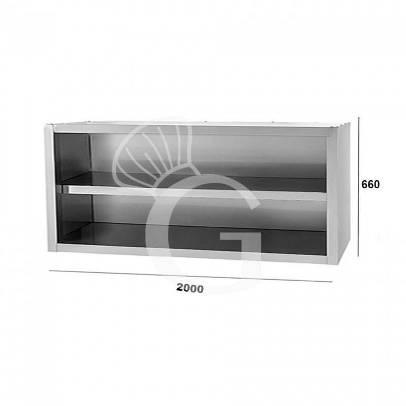 Offener Wandhängeschrank, Edelstahl, 1 Zwischenboden, B 2000 mm x T 400 mm x H 660 mm