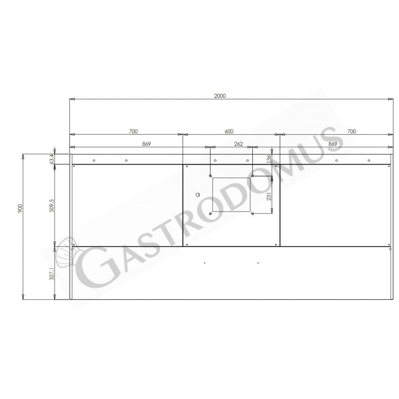 Wandhaube mit Motor, B 2000 mm x T 900 mm x H 450 mm