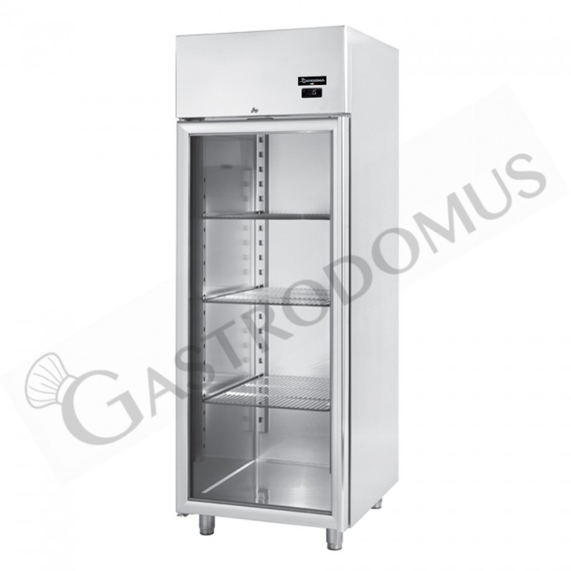 Kühlschrank (600 Liter), Edelstahl, Glastür, Umluftkühlung, Temperatur -2°C /+10°C