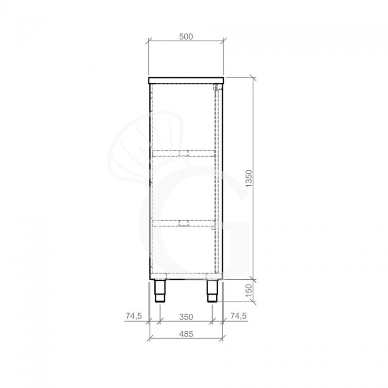 Edelstahl Universalschrank, 2 Schiebetüren, 2 Einlegeböden, B 1500 mm x T 500 mm x H 1500 mm