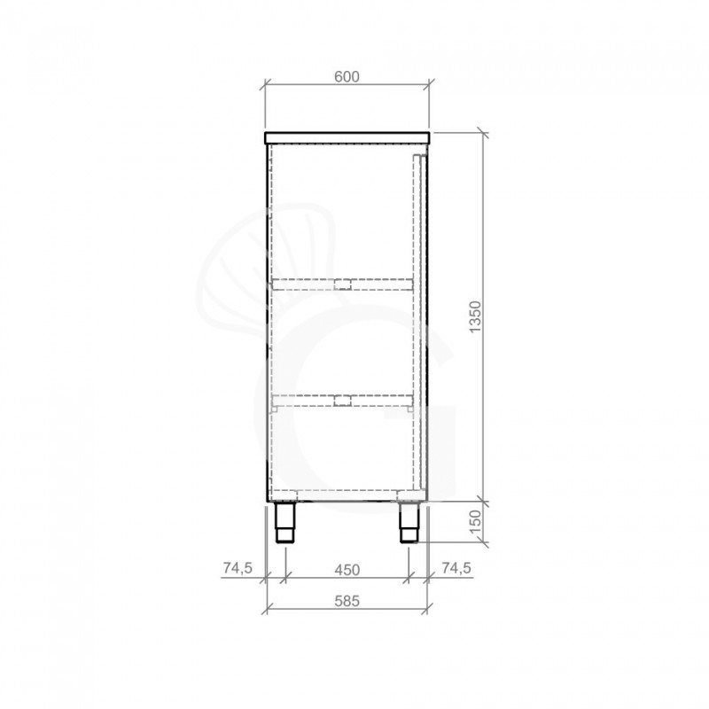 Edelstahl Mehrzweckschrank, 2 Schiebetüren, 2 Einlegeböden, B 1000 mm x T 600 mm x H 1500 mm