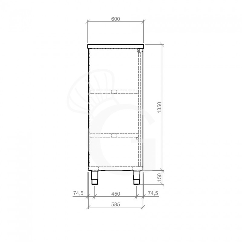 Edelstahl Universalschrank, 2 Schiebetüren, 2 Einlegeböden, B 1500 mm x T 600 mm x H 1500 mm