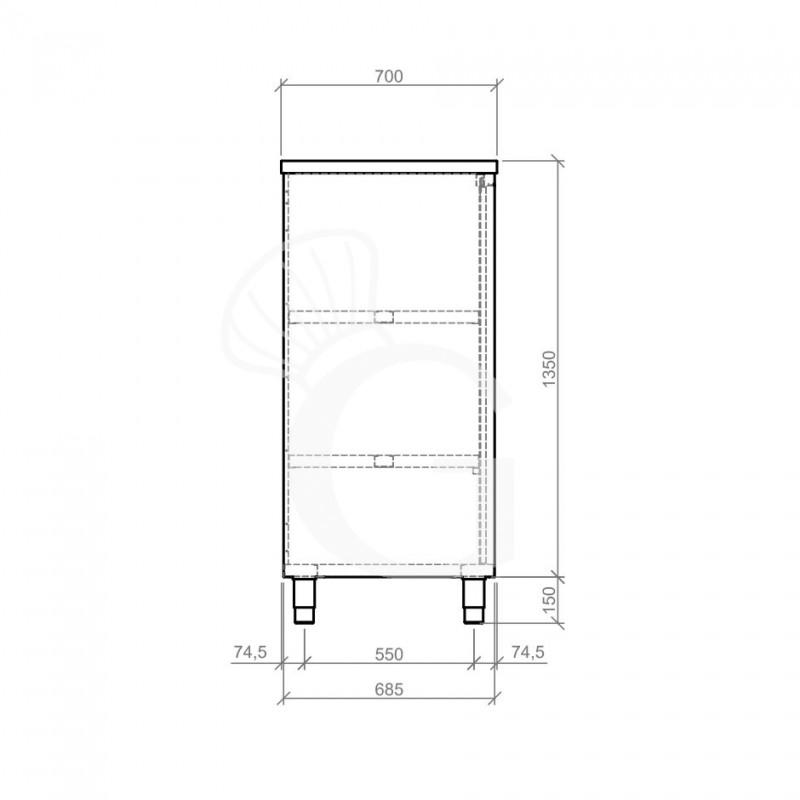 Edelstahl Universalschrank, 2 Schiebetüren, 2 Einlegeböden, B 1000 mm x T 700 mm x H 1500 mm