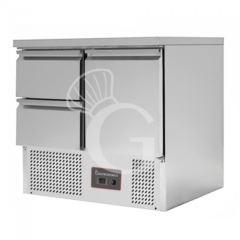 Kühltisch / Saladette, statisch, 1 Tür, 2 Schubladen, Temperatur +2°C/+8°C, Arbeitsplatte aus Edelstahl