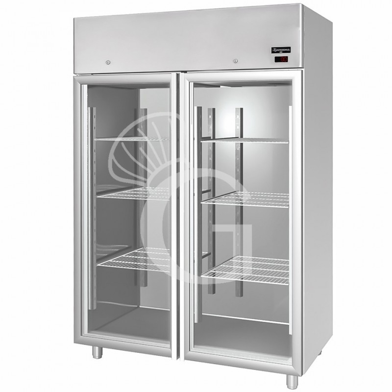 Kühlschrank (1400 Liter), Edelstahl, Umluftkühlung, 2 Glastüren, Temperatur -2°C/+10°C