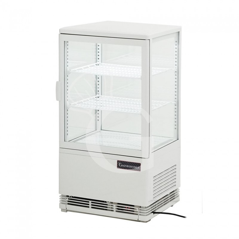 Weiße Mini-Getränkekühlvitrine (58 L), Umluftkühlung, Temperatur 0°C/+12°C, Energieklasse B