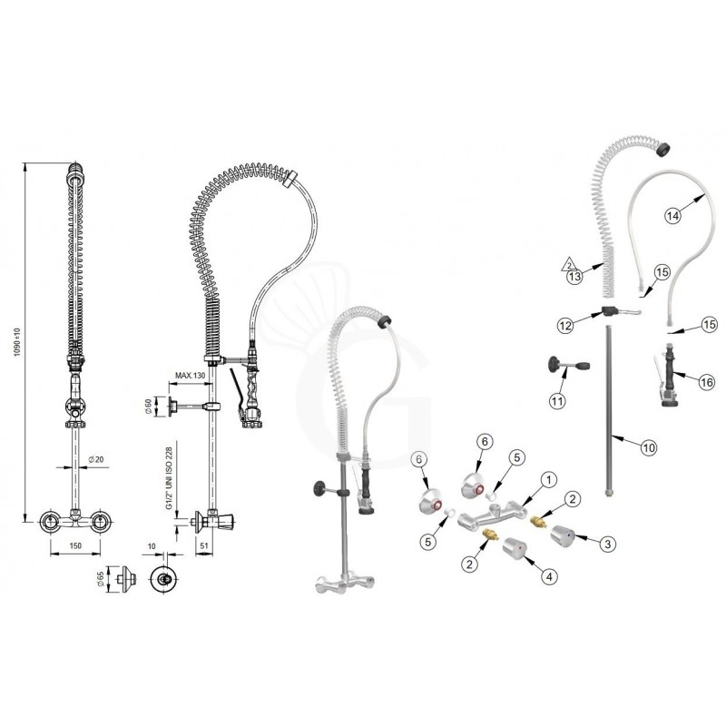 Zweiloch, Geschirrbrause, Wandmontage