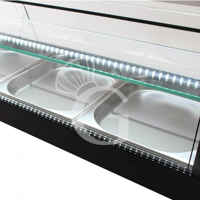 Tapas-Kühlvitrine für 5 x GN1/2 Behälter, 160 Watt, B 1740 mm x T 395 mm x H 375 mm