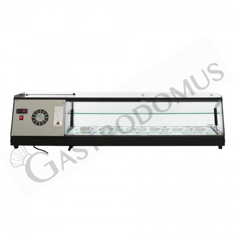 Tapas-Kühlvitrine für 6 x GN1/3 Behälter,160 Watt, B 1470 mm x T 395 mm x H 375 mm