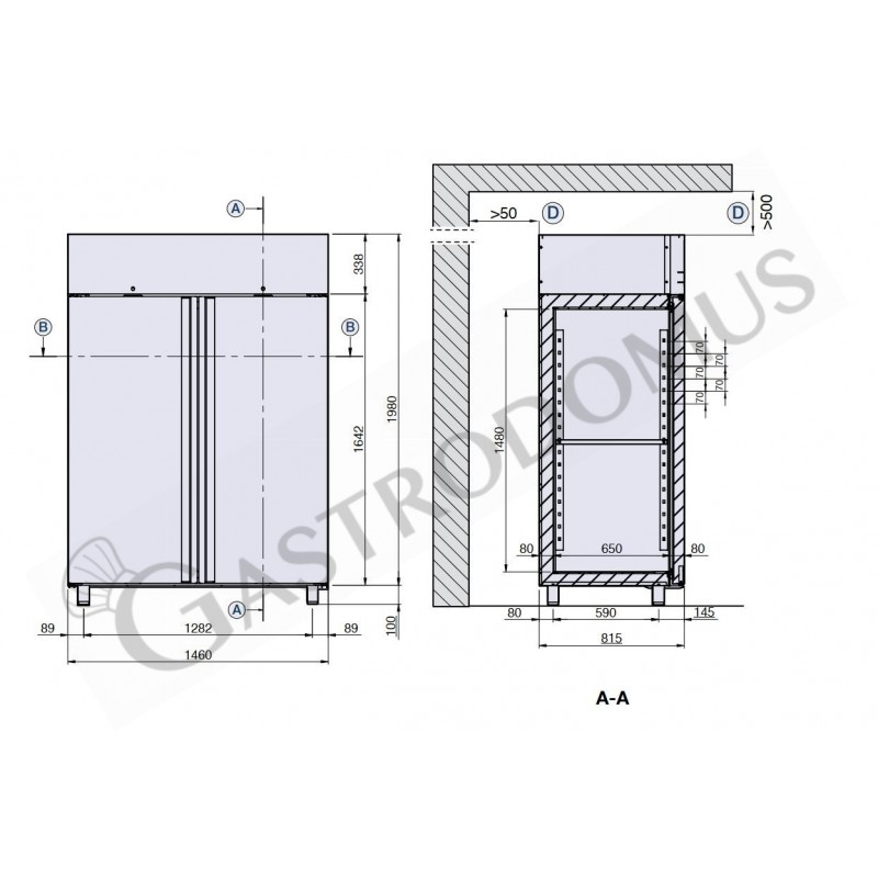 Kühlschrank (1400 Liter), Umluftkühlung, 2 Glastüren, Temperatur -2°C /+10°C, Energieklasse C
