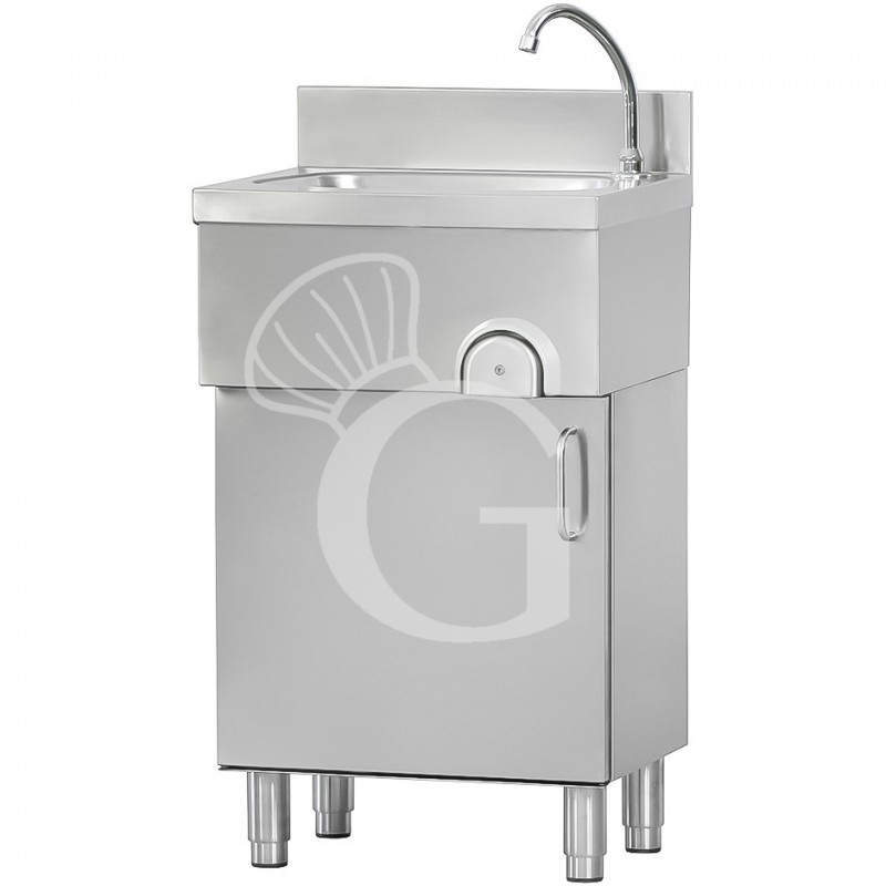 Handwaschbecken, mobil, Edelstahl, mit Unterschrank, Kniebedienung, Flügeltür, B 500 mm Handwaschbecken, mobil, Edelstahl, mit Unterschrank, Kniebedienung, Flügeltür, B 500 mm