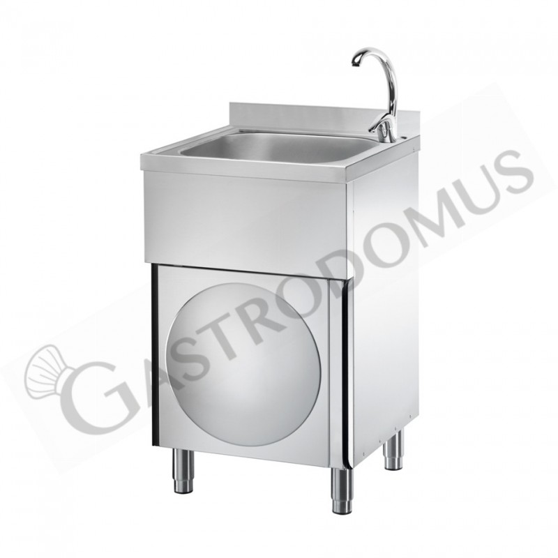 Handwaschbecken mit Unterschrank, Edelstahl, Flügeltür, Mischbatterie (Kalt- & Warmwasser)