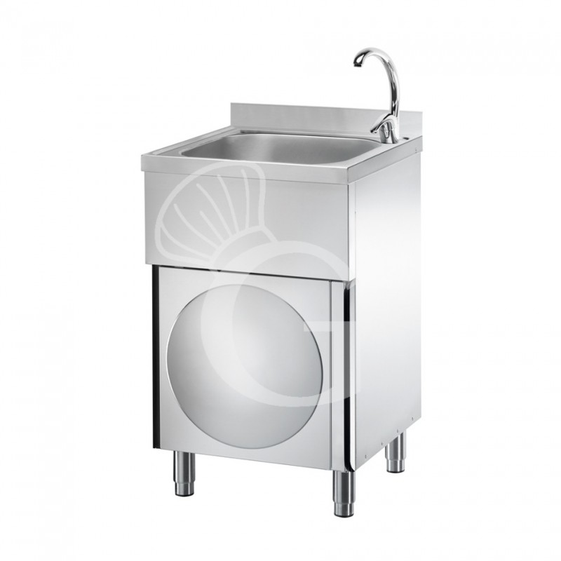 Handwaschbecken mit Unterschrank, Edelstahl, Flügeltür, Mischbatterie (Kalt- & Warmwasser)