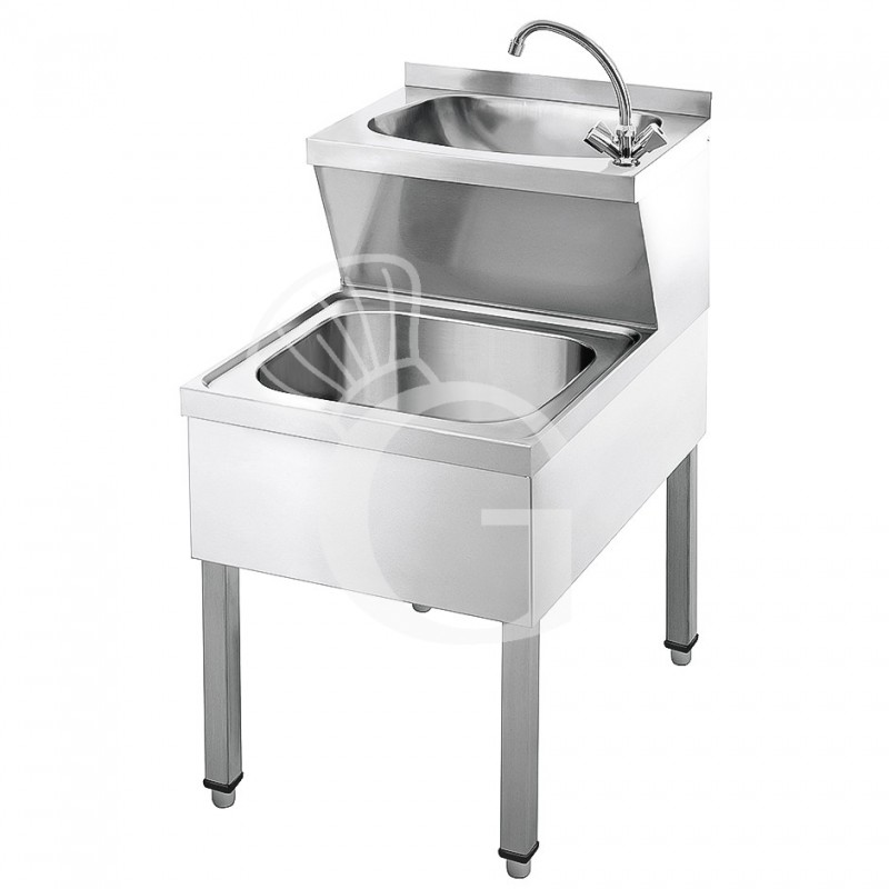 Handwasch- und Ausgussbecken, Edelstahl, Edelstahlbeine, B 500 mm x T 700 mm x H 850 mm
