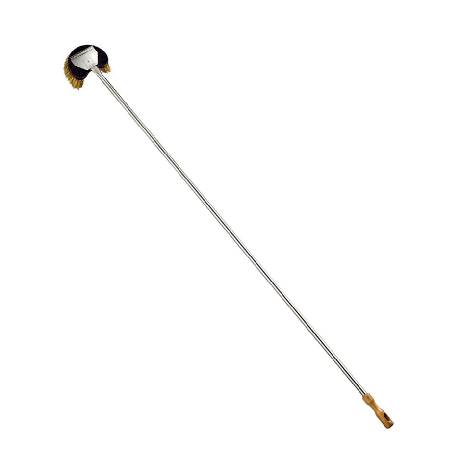 Drehbare Pizzaofenbürste für Holz-Pizzaofen, Messing, halbmondförmig, B 150 mm x T 100 mm x H 1700 mm