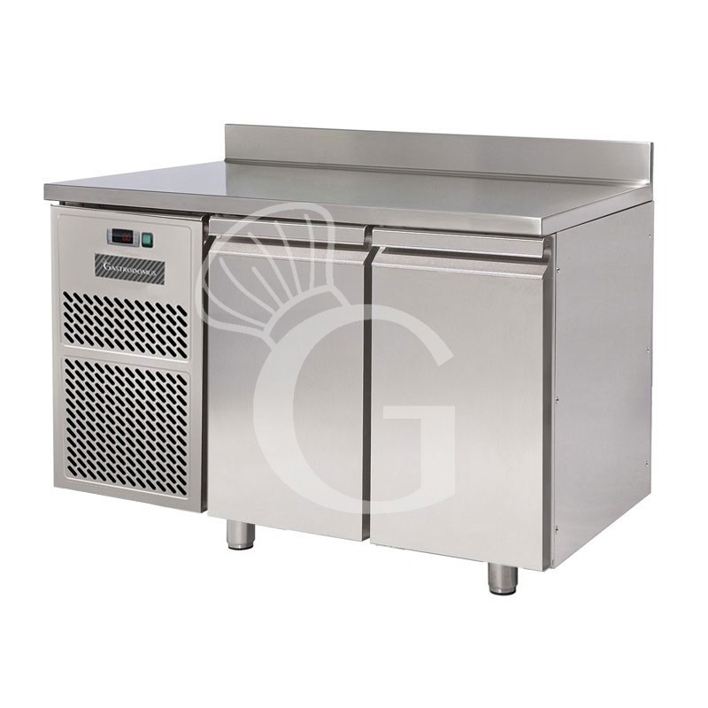 Kühltisch, 2-türig, Tiefe 800 mm, 0°C/+10°C, Motor auf der linken Seite, Aufkantung, Energieklasse D Kühltisch, 2-türig, Tiefe 800 mm, 0°C/+10°C, Motor auf der linken Seite, Aufkantung, Energieklasse D