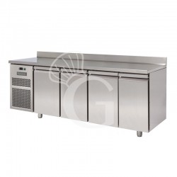 Kühltisch, 4-türig, Tiefe 800 mm, 0°C/+10°C, Motor auf der linken Seite, Aufkantung, Energieklasse D