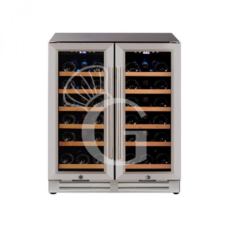 Einbau-Weinkühlschrank (120 Liter), 2 Kühlzonen, 11 Fächer, 121 Flaschen, Temperatur +5°C/+22°C, Umluftkühlung