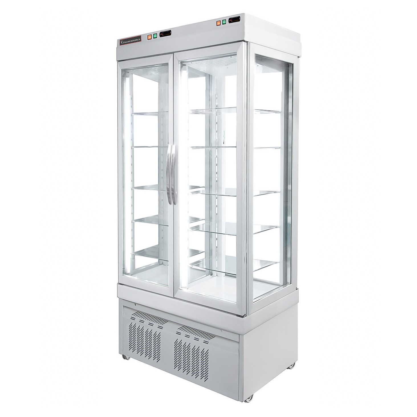 Konditorei - Kühlvitrine (520 L), 2-türig, statisch, -15°C/-25°C und +2°C/+10°C, 4 Glasseiten