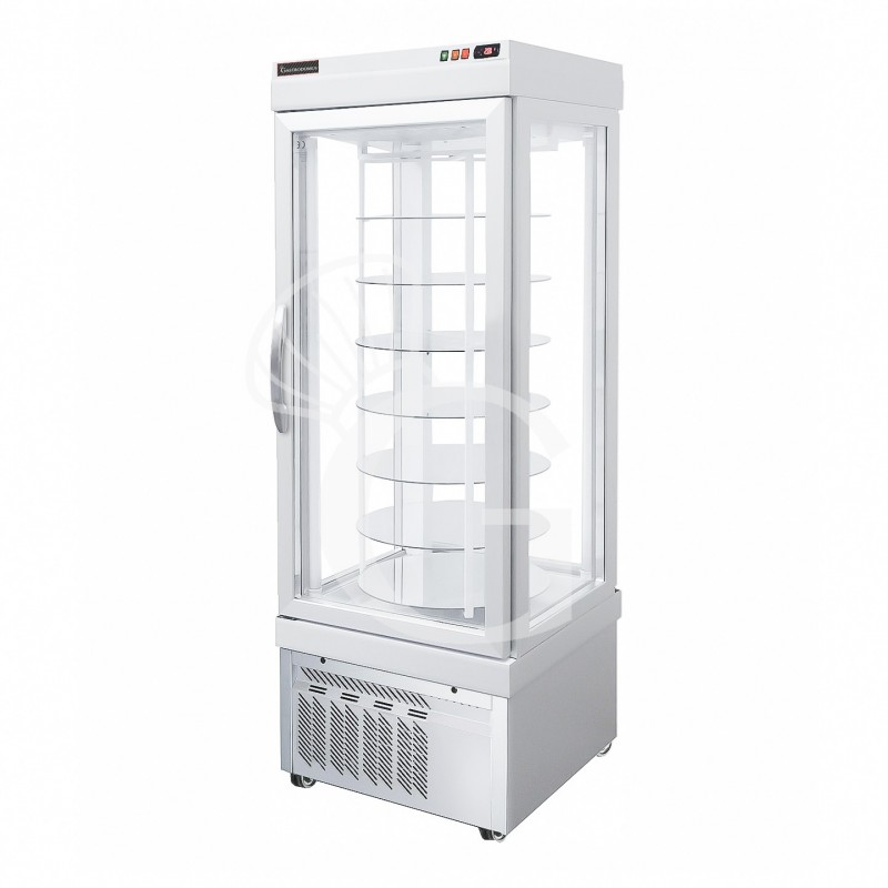 Kuchenvitrine/Panoramavitrine, statisch, 450 L, +2°C/+10°C, 4 runde drehbare Einlegenböden aus Glas