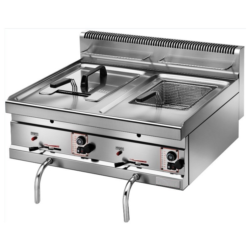 Gas-Fritteuse, 2 Becken (2 x 10 Liter), Tischgerät, 2 x 6900 Watt