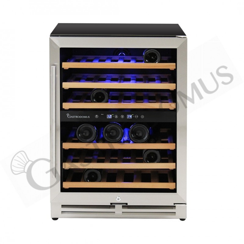 Einbau-Weinkühlschrank, (150 Liter), 2 Kühlzonen, 6 Fächer, 46 Flaschen, +5°C/+22°C, Umluftkühlung, Tür mit Edelstahlumrandung