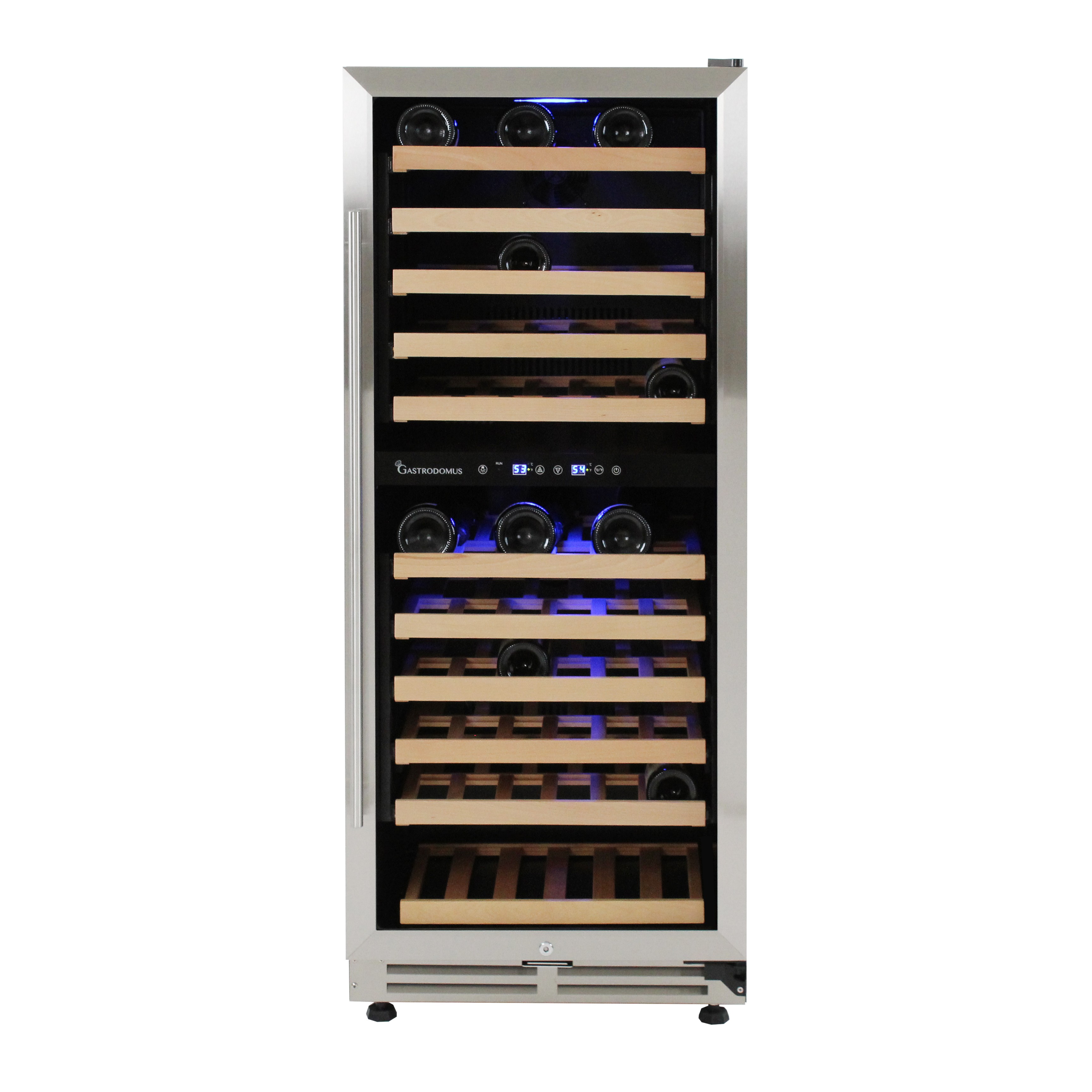 Einbau-Weinkühlschrank, (280 Liter), 2 Kühlzonen, 11 Fächer, 121 Flaschen, +5°C/+22°C, Umluftkühlung, Tür mit Edelstahlumrandung