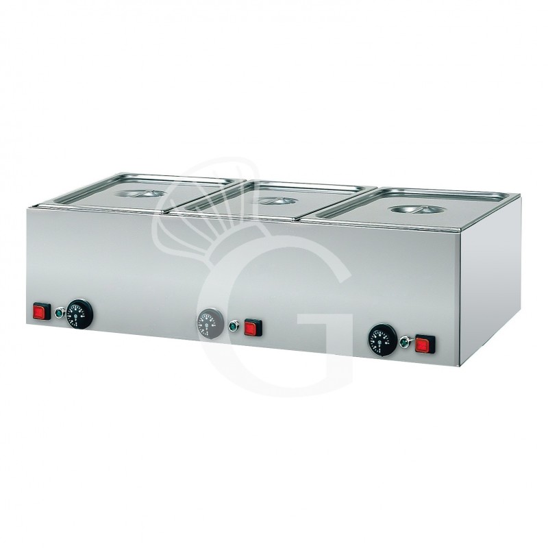 Bain-Marie (B 990 x T 540 x H 220 mm), 3 GN1/1 Becken, 3 x 1000 W