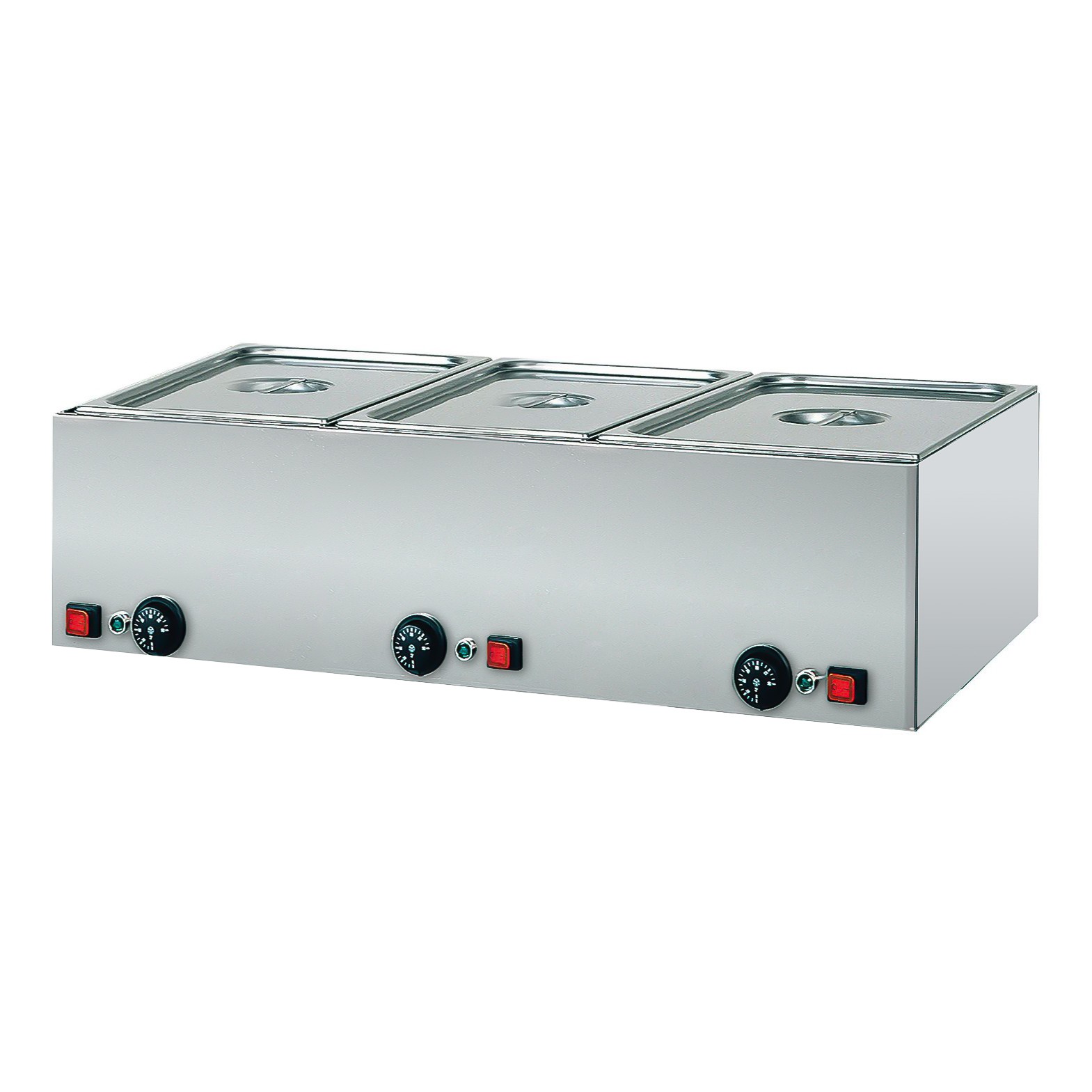 Bain-Marie (B 990 x T 540 x H 220 mm), 3 GN1/1 Becken, 3 x 1000 W