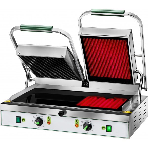 Doppel Kontaktgrill, Glaskeramik, glatt u. gerillt, B 630 mm x T 450 mm x H 190 mm