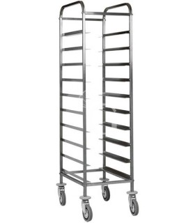 Tablettwagen/Gastronormwagen, 10 GN 1/1 Tabletts, verstärkter Edelstahlrahmen, B 380 mm x T 620 mm x H 1750 mm