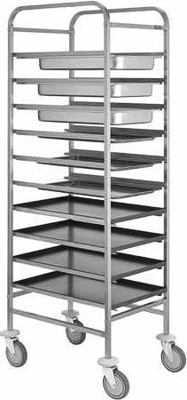Tablettwagen/Gastronormwagen 10 GN 1/1 Behälter (od. 600x400 mm Bleche), B 680 mm x T 520 mm x H 1750 mm