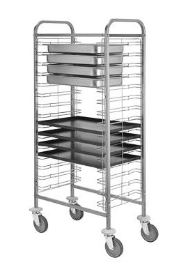 Tablettwagen aus Edelstahl, 10 GN 1/1 Behälter (od. 600x400 mm Bleche), B 770 x T 460 mm x H 1180 mm