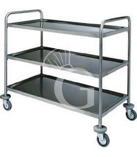 Servierwagen – Edelstahl – Rohrgestell – 3 Ablagen – B 900 mm x T 600 mm x H 1040 mm