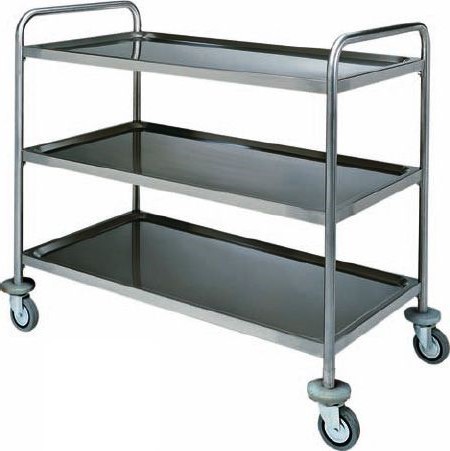 Servierwagen – Edelstahl – Rohrgestell – 3 Ablagen – B 900 mm x T 600 mm x H 1040 mm