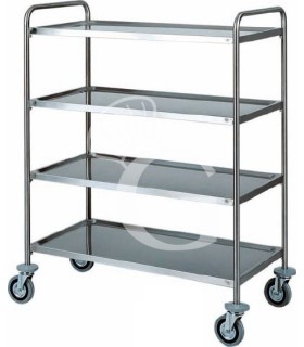 Servierwagen – Edelstahl – 4 Ablagen – Rohrgestell – B 900 mm x T 600 mm x H 1400 mm
