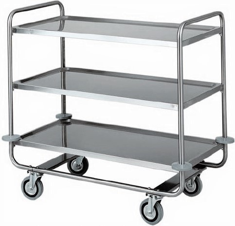 Servierwagen – Edelstahl – 3 Ablagen – B 1100 mm x T 600 mm x H 1000 mm