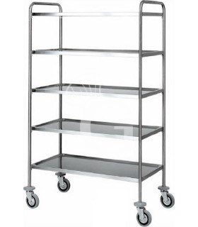 Servierwagen – Edelstahl – 5 Ablagen – Rohrgestell – B 900 mm x T 600 mm x H 1700 mm