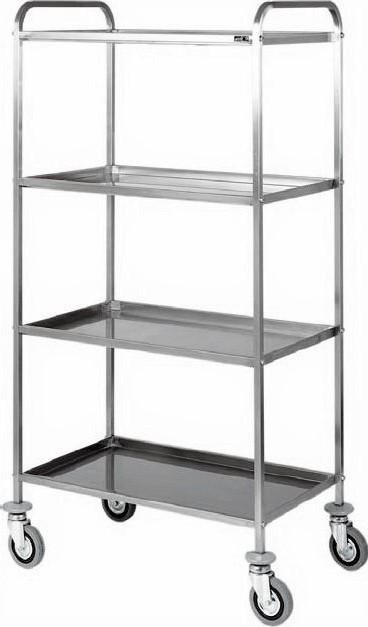 Servierwagen – Edelstahl – 4 Ablagen – B 1110 mm x T 570 mm x H 1720 mm