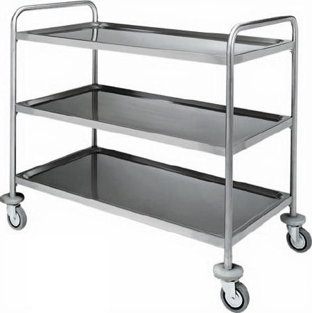 Servicewagen – Edelstahl – 3 Ablagen – Rohrstruktur – B 1280 mm x T 700 mm x H 1040 mm