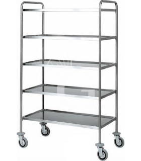 Servierwagen – Edelstahl – 5 Ablagen – Rohrgestell – B 1100 mm x T 600 mm x H 1700 mm