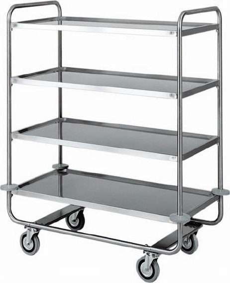 Servierwagen – Edelstahl – 4 Ablagen – B 1100 mm x T 600 mm x H 1300 mm