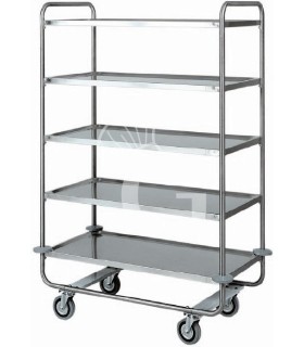Servierwagen – Edelstahl – 5 Ablagen – B 1100 mm x T 600 mm x H 1600 mm