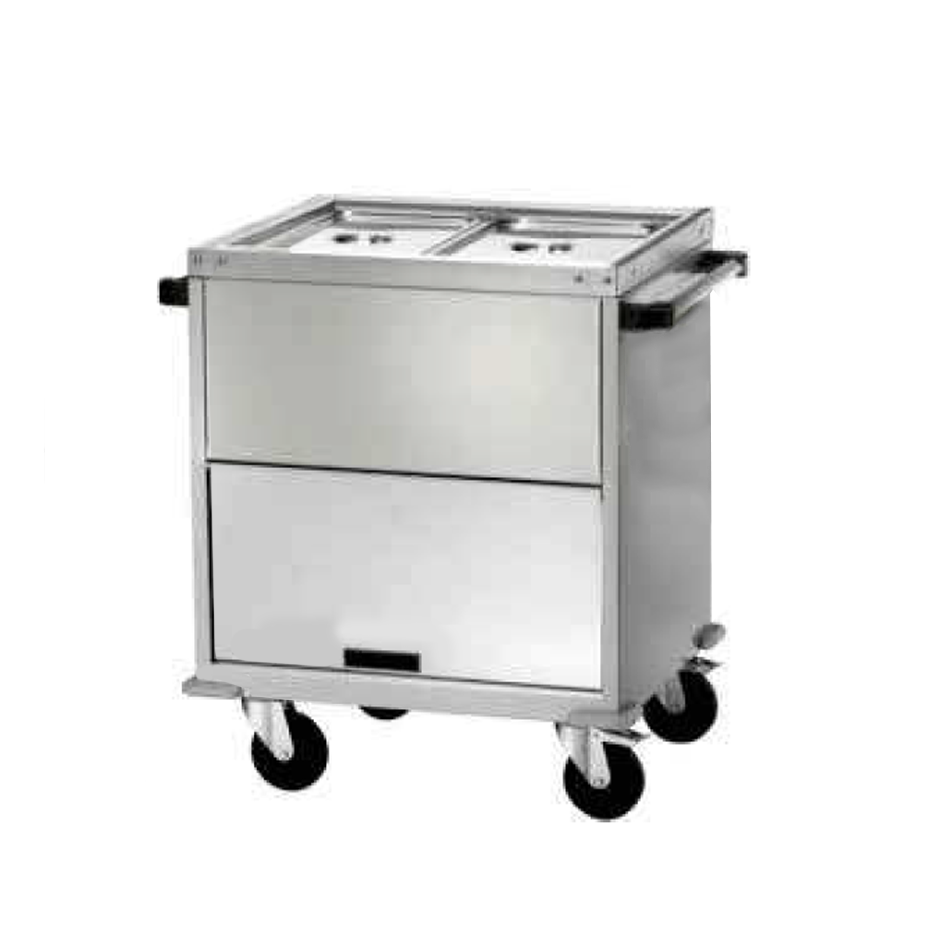 Thermowagen Bain-Marie mit Unterschrank, 2 GN 1/1 Behälter, separate Temperatureinstellungen, B 960 mm x T 680 mm x H 920 mm