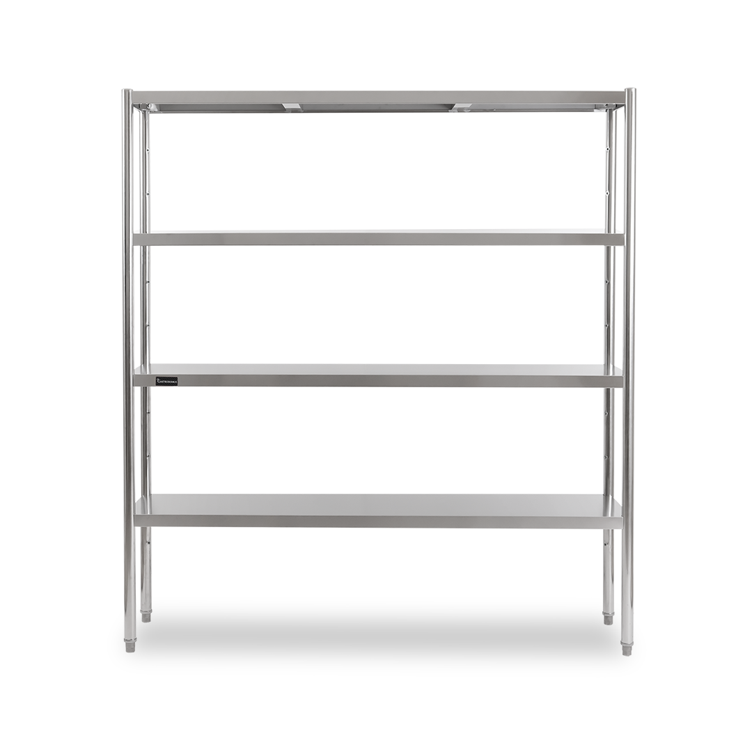 Edelstahlregal (1400 mm x T 400 mm x H 1800 mm), 4 Ablagen