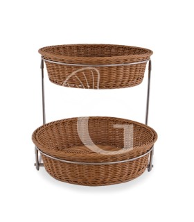 VERKAUFSTÄNDER MIT 2 RUNDEN KÖRBE AUS SYNTHETISCHEM RATTANB 600 MM X T 370 MM X H 105/345 MM