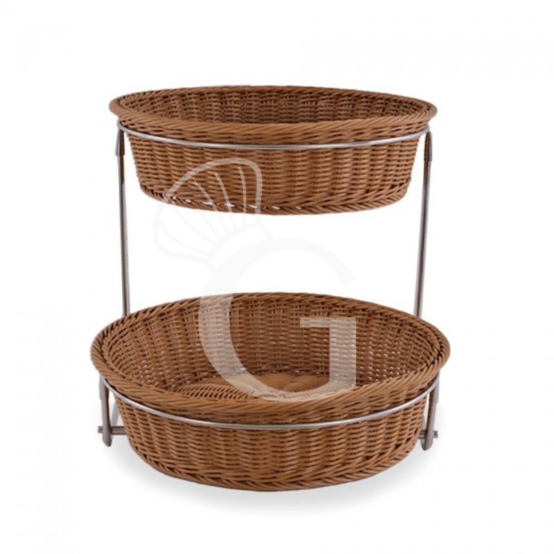 VERKAUFSTÄNDER MIT 2 RUNDEN KÖRBE AUS SYNTHETISCHEM RATTANB 600 MM X T 370 MM X H 105/345 MM VERKAUFSTÄNDER MIT 2 RUNDEN KÖRBE AUS SYNTHETISCHEM RATTANB 600 MM X T 370 MM X H 105/345 MM