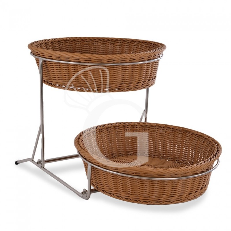 VERKAUFSTÄNDER MIT 2 RUNDEN KÖRBE AUS SYNTHETISCHEM RATTANB 600 MM X T 370 MM X H 105/345 MM