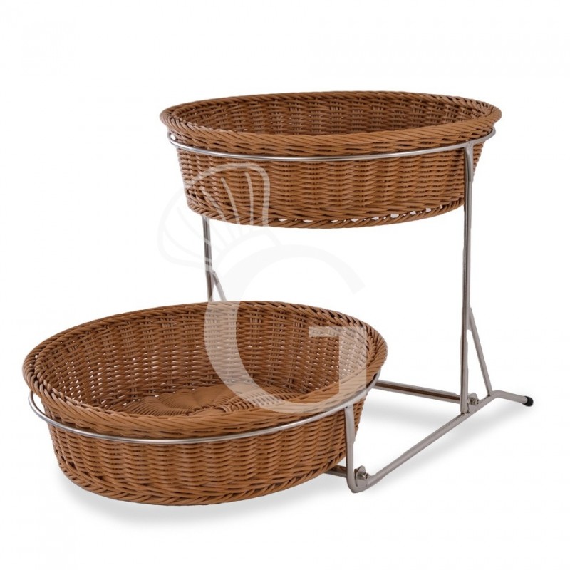 VERKAUFSTÄNDER MIT 2 RUNDEN KÖRBE AUS SYNTHETISCHEM RATTANB 600 MM X T 370 MM X H 105/345 MM