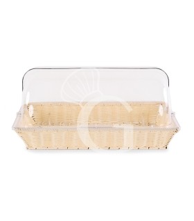 Rattan Korb, rechteckig, Deckel aus Polycarbonat,  B 535 x T 335 mm x H 255 mm